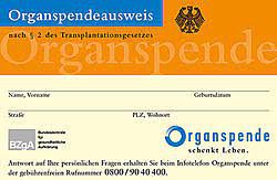 Bild eines Organspendeausweises Bild eines Organspendeausweises