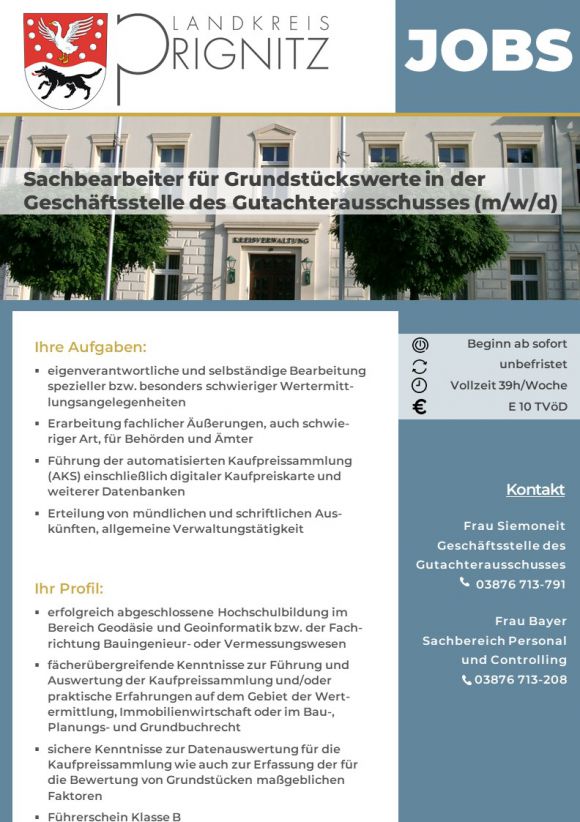 Sachbearbeiter für Grundstückswerte in der Geschäftsstelle des Gutachterausschusses (m/w/d) - Seite 1