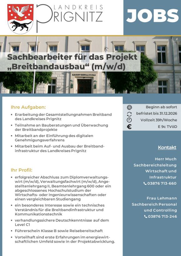 Sachbearbeiter (m/w/d) für das Projekt "Breitbandausbau"