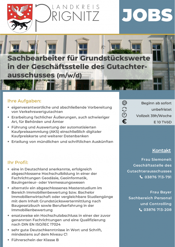 Sachbearbeiter für Grundstückswerte in der Geschäftsstelle des Gutachter-ausschusses (m/w/d) - Seite 1