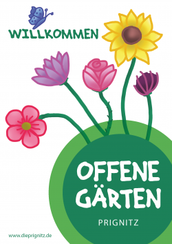 Schild zu Offenen Gärten in der Prignitz