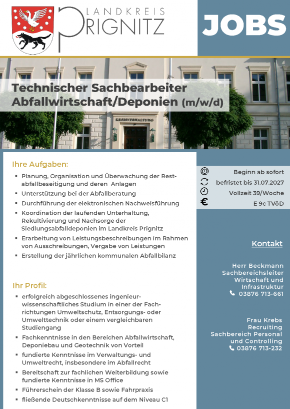 Technischer Sachbearbeiter Abfallwirtschaft/Deponien (m/w/d) - Seite 1