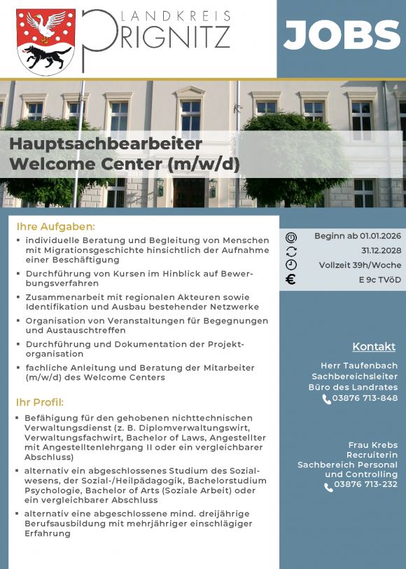 Hauptsachbearbeiter Welcome Center (m/w/d) - befristet bis 31.12.2028 - Seite 1