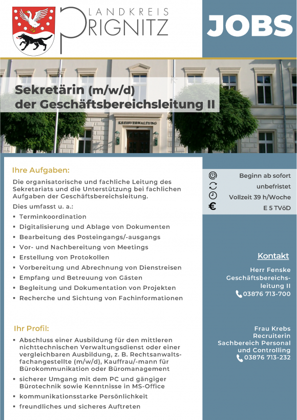 Sekretärin (m/w/d) der Geschäftsbereichsleitung II - Seite 1