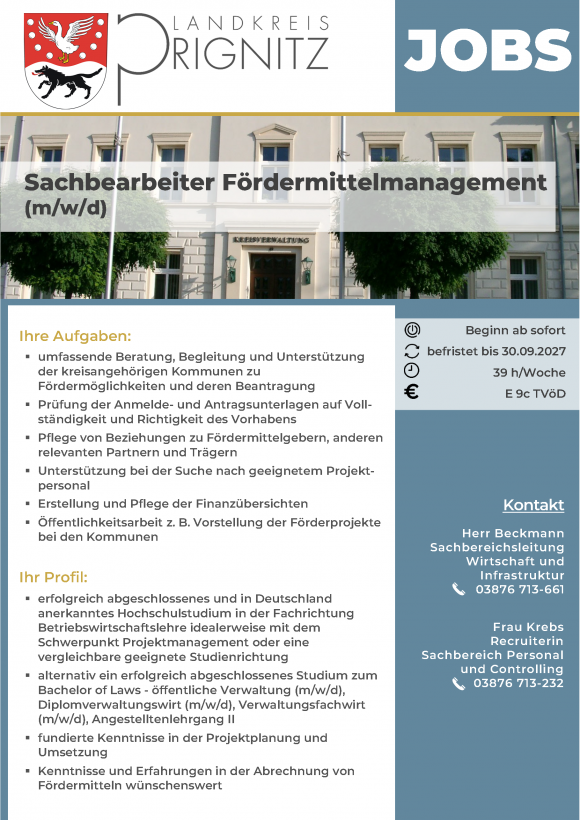 Sachbearbeiter Fördermittelmanagement (m/w/d) - Seite 1