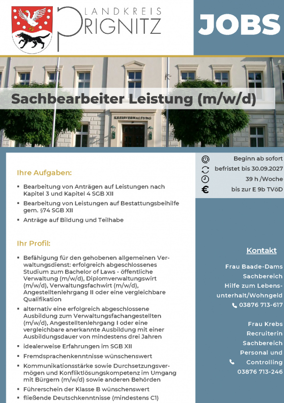 Sachbearbeiter Leistung (m/w/d)