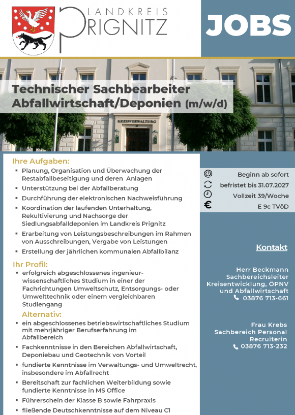 Technischer Sachbearbeiter Abfallwirtschaft/Deponien (m/w/d) - Seite 1