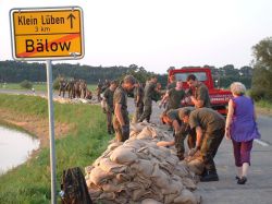 Abwehrender Katastrophenschutz - Sandsäcke auf dem Bälower Deich gegen das Elbehochwasser (Foto: LK Prignitz)