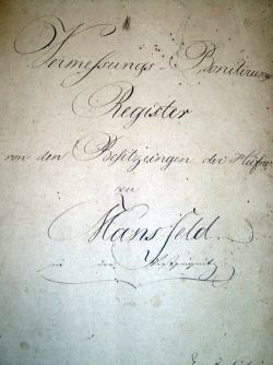 Registraturtitelblatt "Vermessungs- und Bonitierungs-Register von den Besitzungen der Hüfner von Mansfeld" (Foto: LK Prignitz)