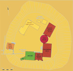 Lageplan der Burg mit Bauphasen (Ausgrabungsfläche grün), Quelle: Archäologie Manufaktur GmbH