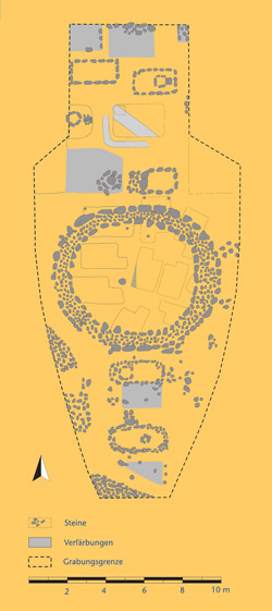 Lageplan der Ausgrabungen 1932 - 1934 (Quelle: Waltraud Bohm, bearb. von Thomas Hauptmann)